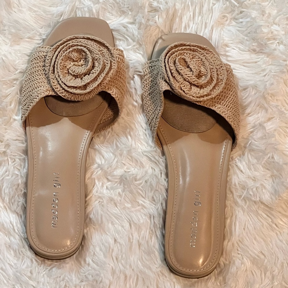 Madden Girl Tan Floral Slide Sandals